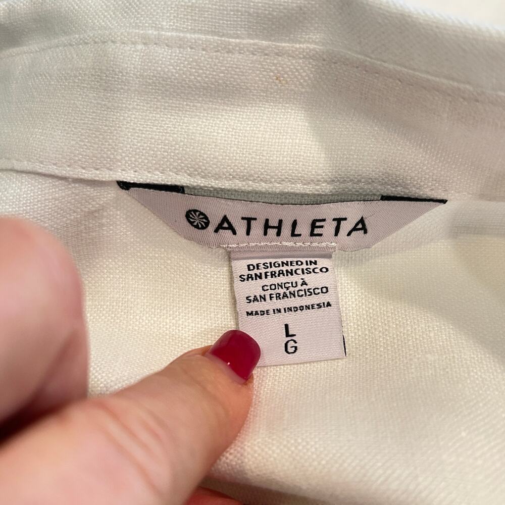 Athleta Button down Blouse White Linen Midday Oversized woman’s large - Picture 7 of 9